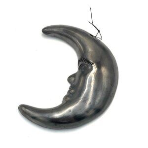Crescent Moon Wall Art Graphite Silver Gray Black Boho Celestial Astrology 7.5"